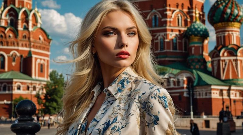 блондинка на фоне Кремля