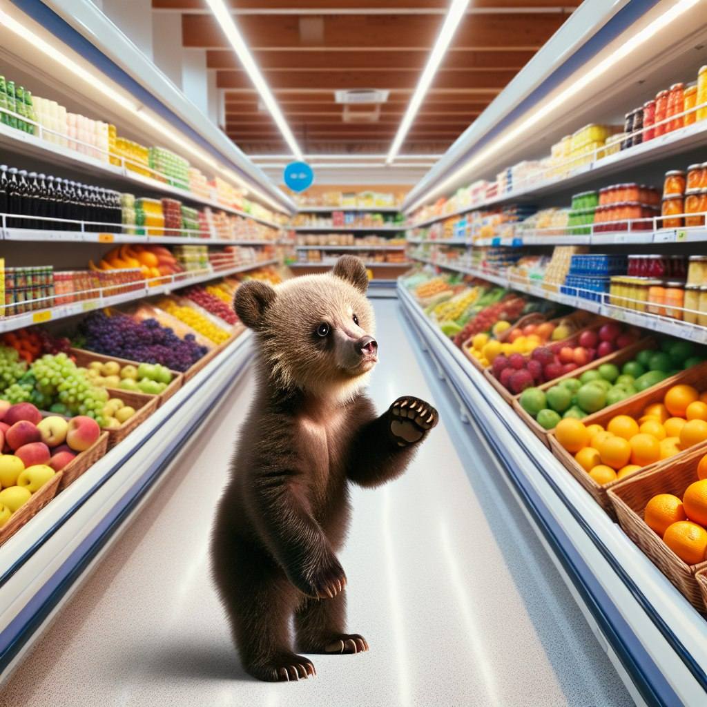 Медвежонок в продуктовом магазине