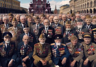 Ветераны ВОВ на фоне Красной площади